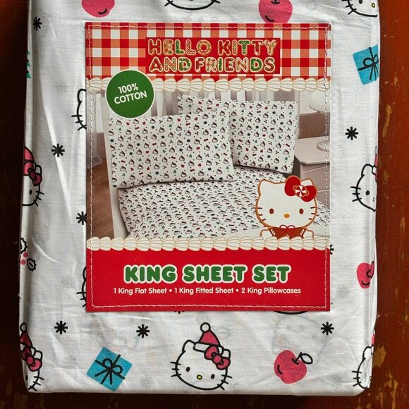 Hello Kitty Christmas Tree Gifts King Size Cotton Sheet Set100% cotton